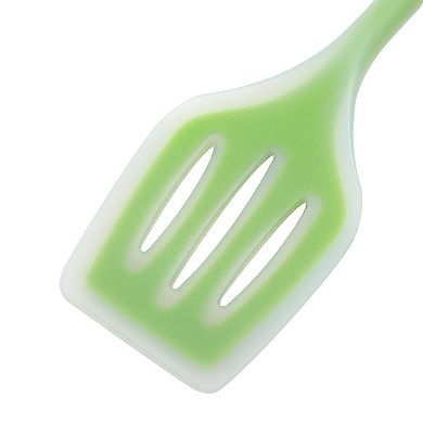 Silicone Slotted Design Heat Resistant Egg Pancake Turner Spatula Green and Clear