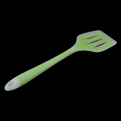 Silicone Slotted Design Heat Resistant Egg Pancake Turner Spatula Green and Clear