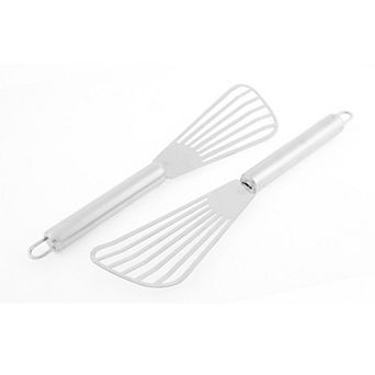 2 pc Stainless Steel Cooking Spatula Frying Fish Slotted Pancake Turner Silver Tone