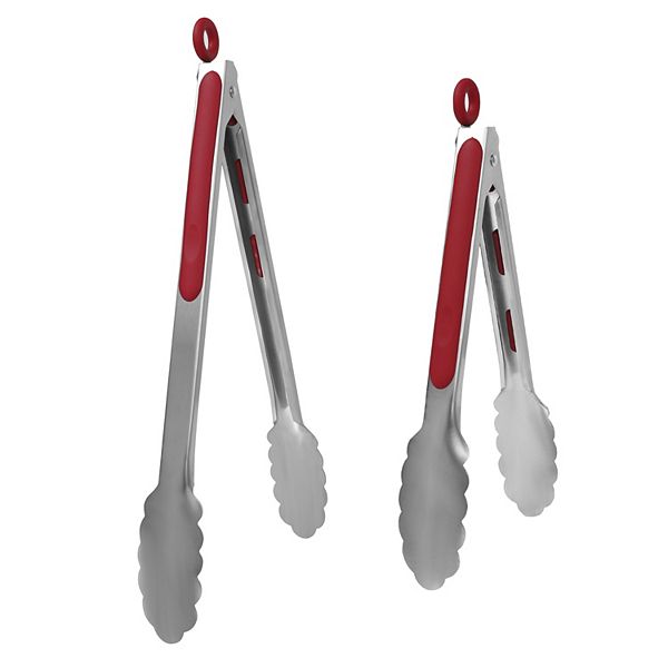 Kitchen Tong Set for Cooking Stainless Steel Tongs Silicone Grip Grill 2Pcs