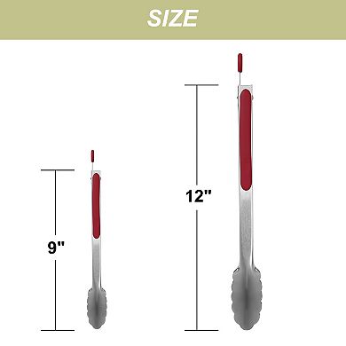 Kitchen Tong Set for Cooking Stainless Steel Tongs Silicone Grip Grill 2Pcs Burgundy