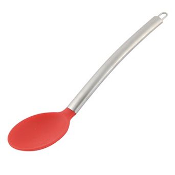 Kitchenware Silicone Covering Head Cooking Soup Scoop Spoon Red And Silver Tone