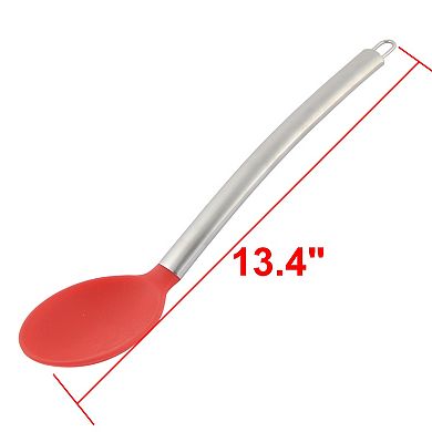 Kitchenware Silicone Covering Head Cooking Soup Scoop Spoon Red And Silver Tone
