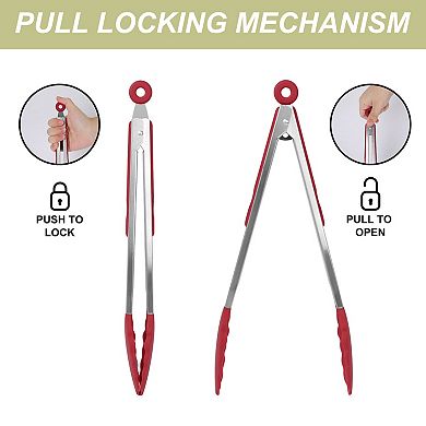 Stainless Steel Kitchen Tongs with Silicone Grips Set 3 Pcs