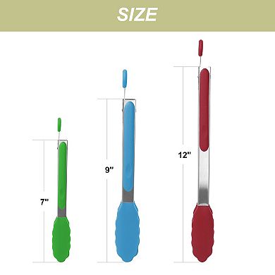 Stainless Steel Kitchen Tongs Set Silicone Cooking 3Pcs