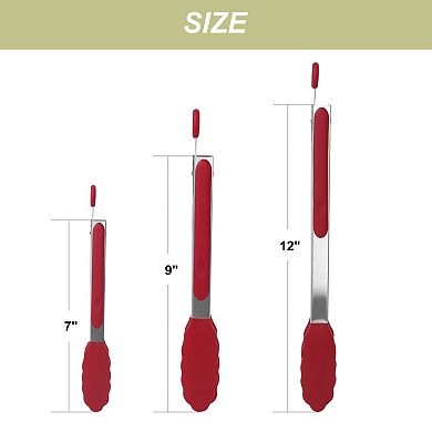 Stainless Steel Kitchen Tongs with Silicone Grips Set 3 Pcs