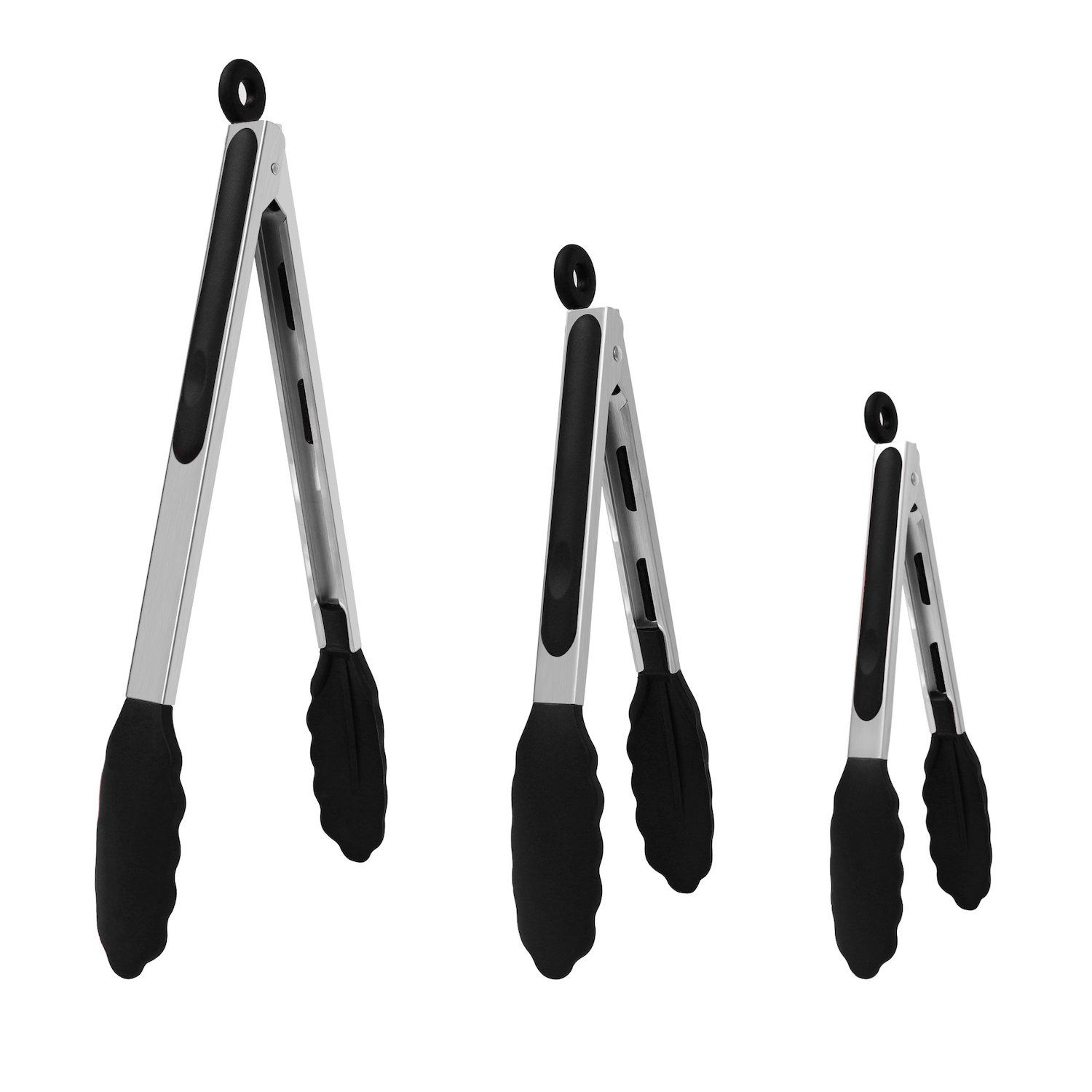 Stainless Steel Kitchen Tongs Set Silicone Cooking 3Pcs   6348451 Black