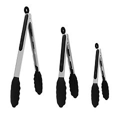 Aqua Sky Silicone Cooking Feeding Tongs - Set of 3 Kitchen Locking Tongs-7,9,12 - for BBQ Grill, Oven Baking