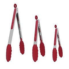 Unique Bargains Kitchen Stainless Steel Silicone Tipped BBQ Cooking Tongs Burgundy 9 1 PC