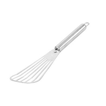 Stainless Steel Beveled Design Slotted Turner for Turning Flipping Frying Grill Silver Tone