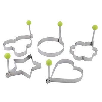 Kitchen Stainless Steel Pancake Mould Fried Egg Mold Ring 5 in 1 Green And Silver Tone