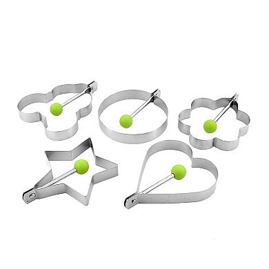 Kitchen Stainless Steel Pancake Mould Fried Egg Mold Ring 5 In 1 Green And Silver Tone