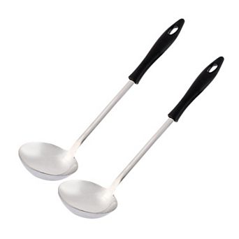 Kitchen Stainless Steel Gravy Stew Soup Spoon Ladle 2 pc Silver Tone and Black