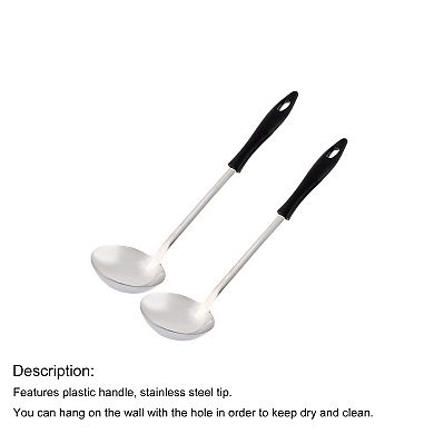 Kitchen Stainless Steel Gravy Stew Soup Spoon Ladle 2pcs Silver Tone and Black