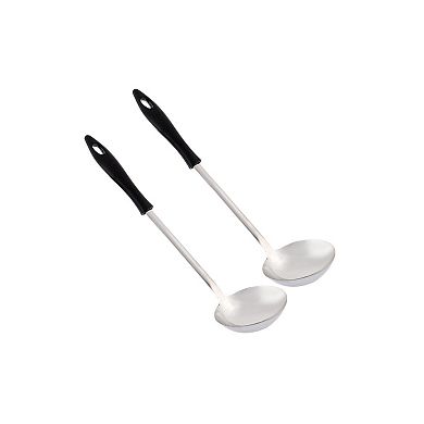 Kitchen Stainless Steel Gravy Stew Soup Spoon Ladle 2pcs Silver Tone and Black