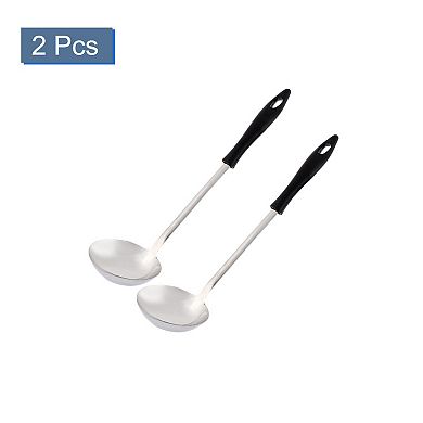 Kitchen Stainless Steel Gravy Stew Soup Spoon Ladle 2pcs Silver Tone and Black