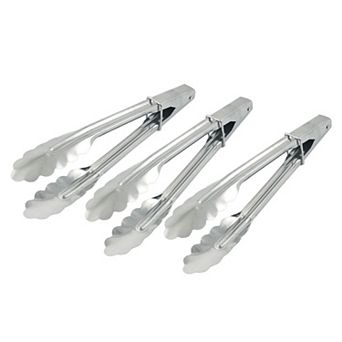 Metal Clip Bbq Barbecue Buffet Meat Bread Food Locking Tongs 3 pc Silver Tone