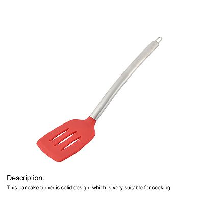 Silicone Slotted Non Stick Heat Resistant Pancake Turner Spatula Red And Silver Tone