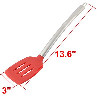 Silicone Slotted Non Stick Heat Resistant Pancake Turner Spatula Red And Silver Tone