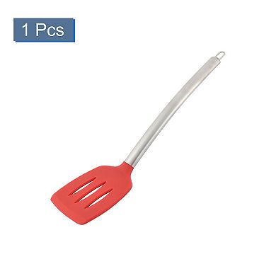 Silicone Slotted Non Stick Heat Resistant Pancake Turner Spatula Red And Silver Tone