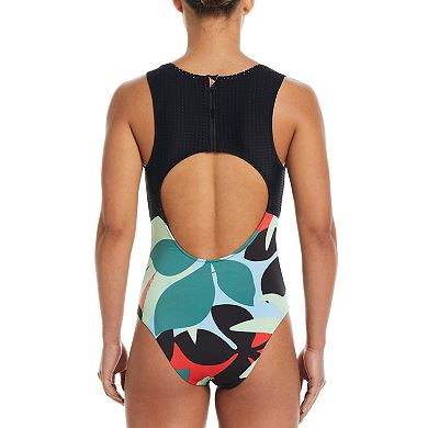Women's Nike Jungle Floral Keyhole Back One-Piece Swimsuit
