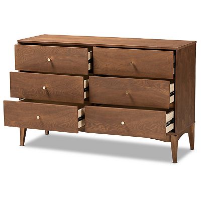 Landis Mid-Century Modern Ash Walnut Finished Wood 6-Drawer Dresser - Baxton Studio
