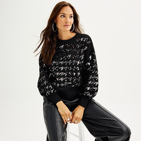 Women's Nine West Shiny Crewneck Sweater