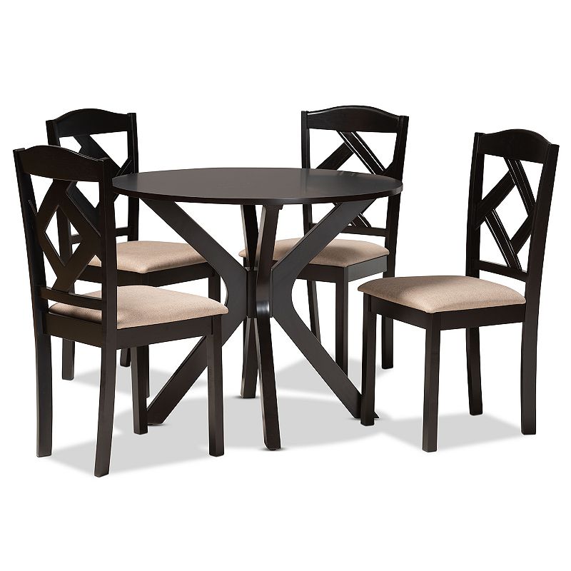 Baxton Studio Carlin Dining Table & Chairs 5-piece Set, Brown