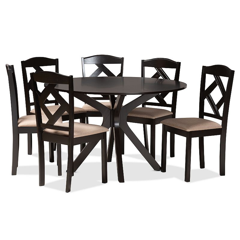Baxton Studio Carlin Dining Table & Chairs 7-piece Set, Brown