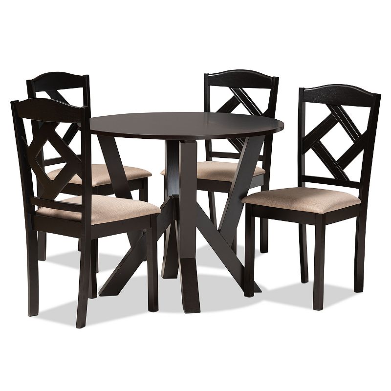 Baxton Studio Riona Dining Table & Chairs 5-piece Set, Brown