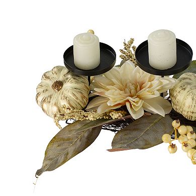 Northlight Artificial White Dahlia Pumpkin Fall Candle Holder Table Decor