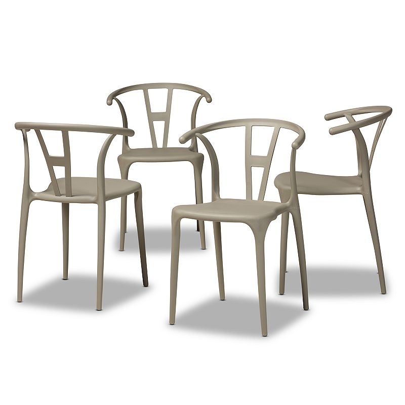 4pc Warner Plastic Dining Chair Set Beige - Baxton Studio
