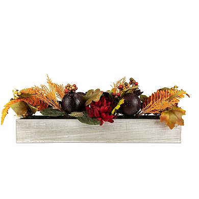 Northlight 24-in. Autumn Harvest 3-Piece Candle Holder in a Rustic Wooden Box Centerpiece