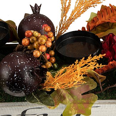 Northlight 24-in. Autumn Harvest 3-Piece Candle Holder in a Rustic Wooden Box Centerpiece
