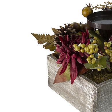 Northlight 24-in. Autumn Harvest 3-Piece Candle Holder in a Rustic Wooden Box Centerpiece