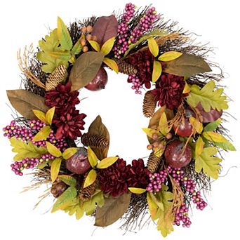 Northlight Artificial Mums Fall Harvest Floral Wreath