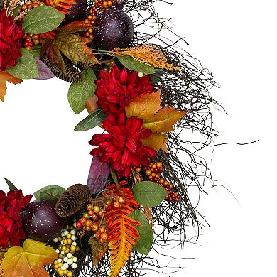 Northlight Artificial Mums Fall Harvest Floral Wreath