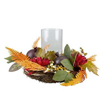 Northlight Artificial Mums Pomegranate Fall Candle Holder Centerpiece Table Decor