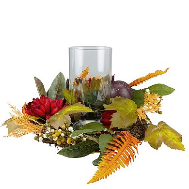 Northlight Artificial Mums Pomegranate Fall Candle Holder Centerpiece Table Decor