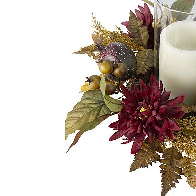Northlight Artificial Mums Pomegranate Fall Candle Holder Centerpiece Table Decor