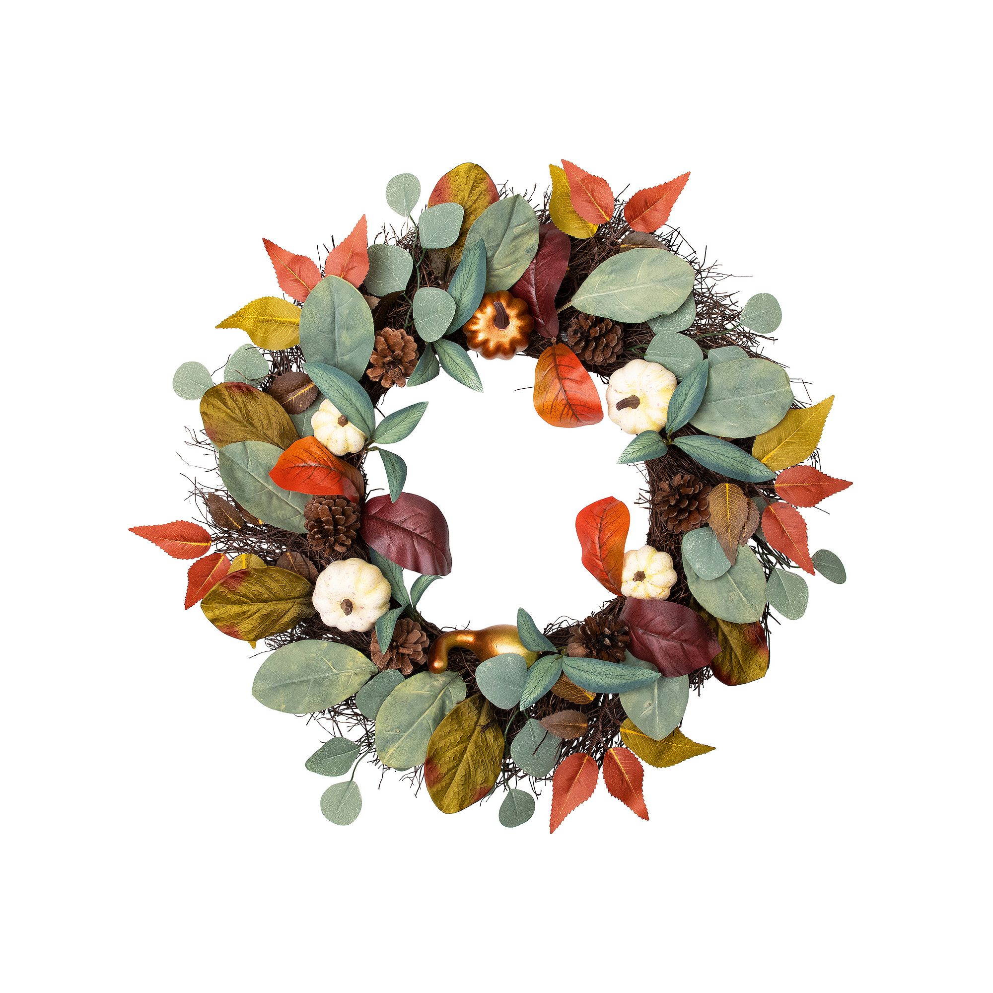 Northlight Artificial Pumpkin Pinecone Harvest Wreath, Green