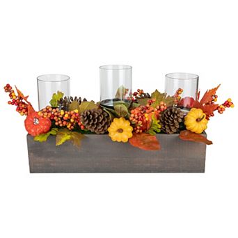 Northlight Artificial Pumpkin Berry Fall Triple Candle Holder Table Decor