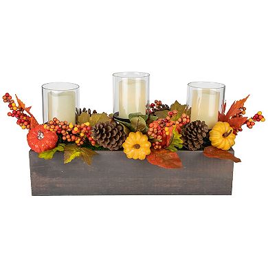 Northlight Artificial Pumpkin Berry Fall Triple Candle Holder Table Decor