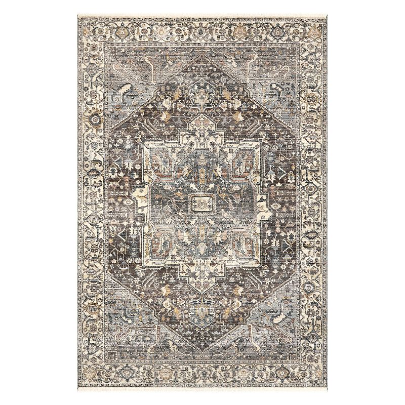 nuLOOM Harriet Ornate Medallion Fringe Area Rug, Black, 7X9 Ft