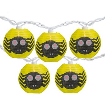 Northlight 10-Count Yellow & Black Spider Paper Lantern Halloween Lights - 8.5' White Wire
