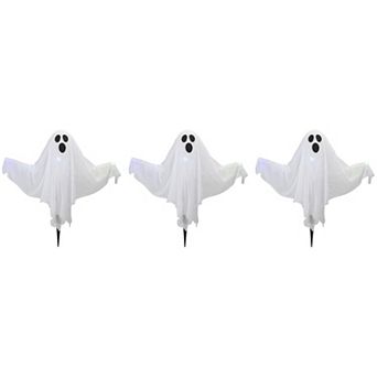 Northlight Lighted White Ghost Halloween Lawn Stakes 3 pc Set
