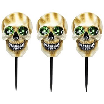 Northlight Light-Up Spooky Skeleton Head Halloween Pathway Garden Stake 3 pc Set