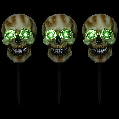 Northlight Light-Up Spooky Skeleton Head Halloween Pathway Garden Stake 3-piece Set