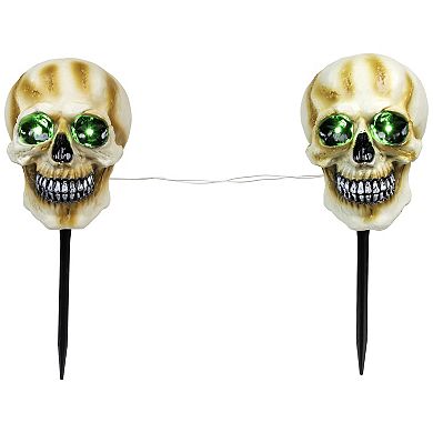 Northlight Light-Up Spooky Skeleton Head Halloween Pathway Garden Stake 3-piece Set