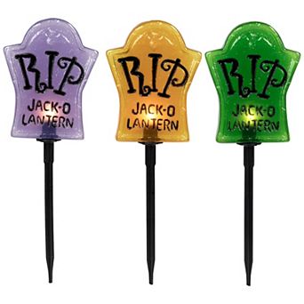 Northlight Light-Up Tombstone Halloween Pathway Garden Stakes 3 pc Set